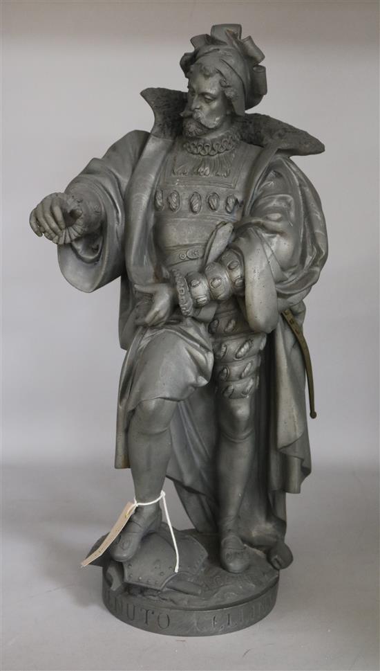 A 19th century spelter figure of Bienvenuto Cellinin